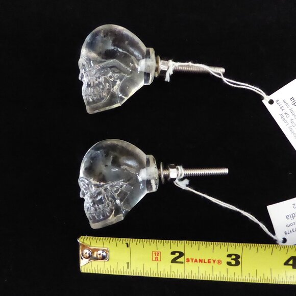 NEW DRAWER HANDLE KNOB PULL HARDWARE SET CLEAR GLASS SKULL - Picture 7 of 10